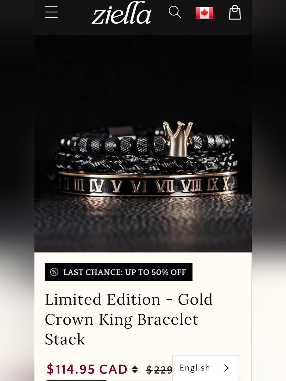 Ziella Black & Gold Crown Bracelet Stack for Men